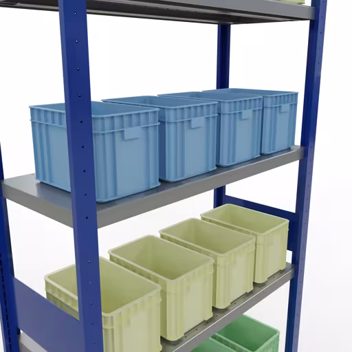 Produktbild Nr 15 des Artikels Grundregal, Fachbodenregal Stecksystem MULTIplus330, 3000 x 1000 x 400 mm (HxBxT), 7 Fachböden, Längenriegel, RAL 5010 enzianblau/verzinkt Abbildung Nr 15 des Artikels Grundregal, Fachbodenregal Stecksystem MULTIplus330, 3000 x 1000 x 400 mm (HxBxT), 7 Fachböden, Längenriegel, RAL 5010 enzianblau/verzinkt aus der Produktgruppe Stecksystem von der Marke Schulte Lagertechnik