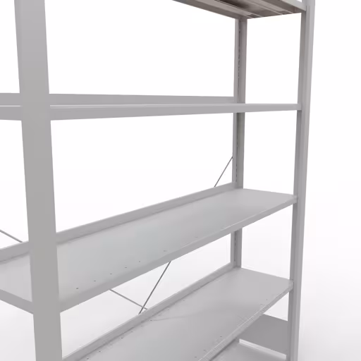 Grundregal, Büro-Fachbodenregal Stecksystem MULTIplus85, 2000 x 1300 x 300 mm (HxBxT), 6 Fachböden, Kreuzstrebe, mit Anschlagleiste, lichtgrau von Schulte Lagertechnik aus der Kategorie Büroregale