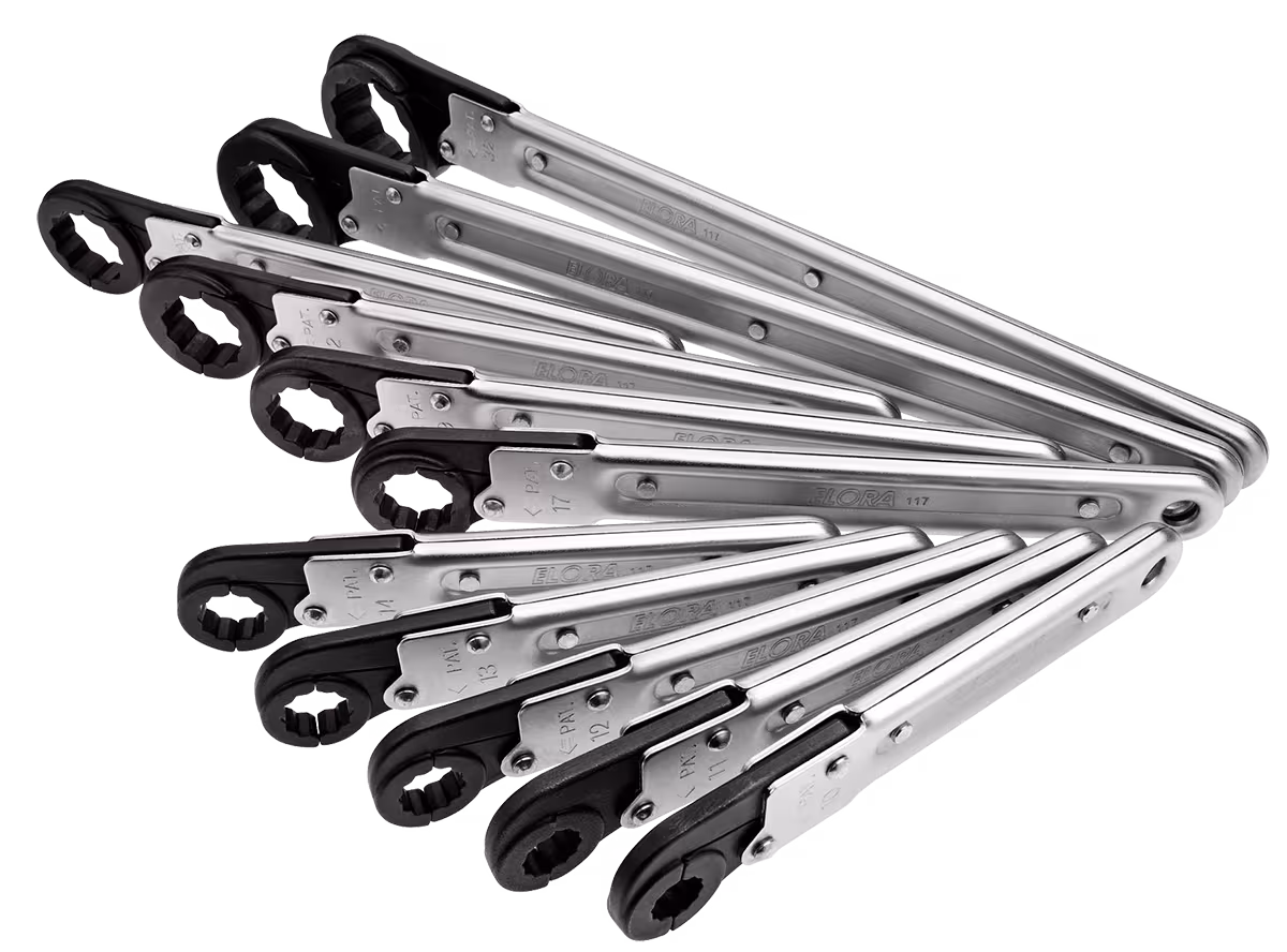 Ring-Ratschenschlüssel-Satz, aufklappbar, 11-teilig 10-32 mm 117 S11 von ELORA Ring-Ratschenschlüssel-Satz, aufklappbar, ELORA-117 S aus der Kategorie Ringmaulschlüssel mit der Artikelnr. 0117500111000