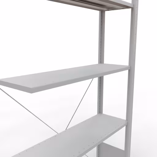 Produktbild Nr 13 des Artikels Anbauregal, Fachbodenregal Stecksystem MULTIplus150, 2000 x 1000 x 300 mm (HxBxT), 5 Fachböden, Kreuzstrebe, RAL 7035 lichtgrau Abbildung Nr 13 des Artikels Anbauregal, Fachbodenregal Stecksystem MULTIplus150, 2000 x 1000 x 300 mm (HxBxT), 5 Fachböden, Kreuzstrebe, RAL 7035 lichtgrau aus der Produktgruppe Stecksystem von der Marke Schulte Lagertechnik