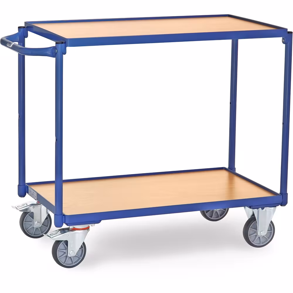 Tischwagen 2940 Länge 850 mm, Breite 500 mm von der Marke Fetra Tischwagen 300 kg 2 Etagen aus Stahlrohr und Profilstahl geschweißt, pulverbeschichtet brillantblau RAL 5007, 2 Böden aus Holzwerkstoffplatte Typ Ladeflächenbreite: 500 mm aus der Kategorie Tischwagen mit der Artikelnr. 2940