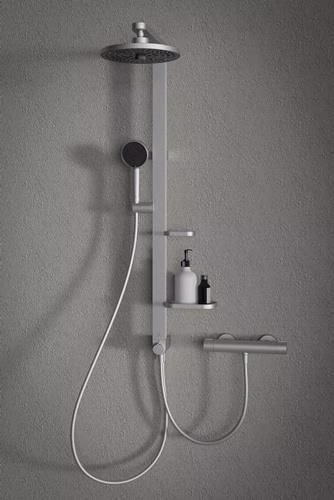 Ideal Standard Duschsystem CerathermAlu+ mit Brausethermostat, 2 Ablagen, 2-funktioniger Handbrause und 2-funktioniger Kopfbrause Silver