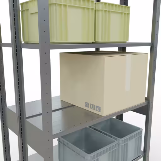 Produktbild Nr 12 des Artikels Grundregal, Doppelregal, Fachbodenregal Stecksystem MULTIplus150, 2500 x 1000 x (2x300) mm (HxBxT), 2x6 Fachböden, Längenriegel, verzinkt Abbildung Nr 12 des Artikels Grundregal, Doppelregal, Fachbodenregal Stecksystem MULTIplus150, 2500 x 1000 x (2x300) mm (HxBxT), 2x6 Fachböden, Längenriegel, verzinkt aus der Produktgruppe Fachbodenregale von der Marke Schulte Lagertechnik