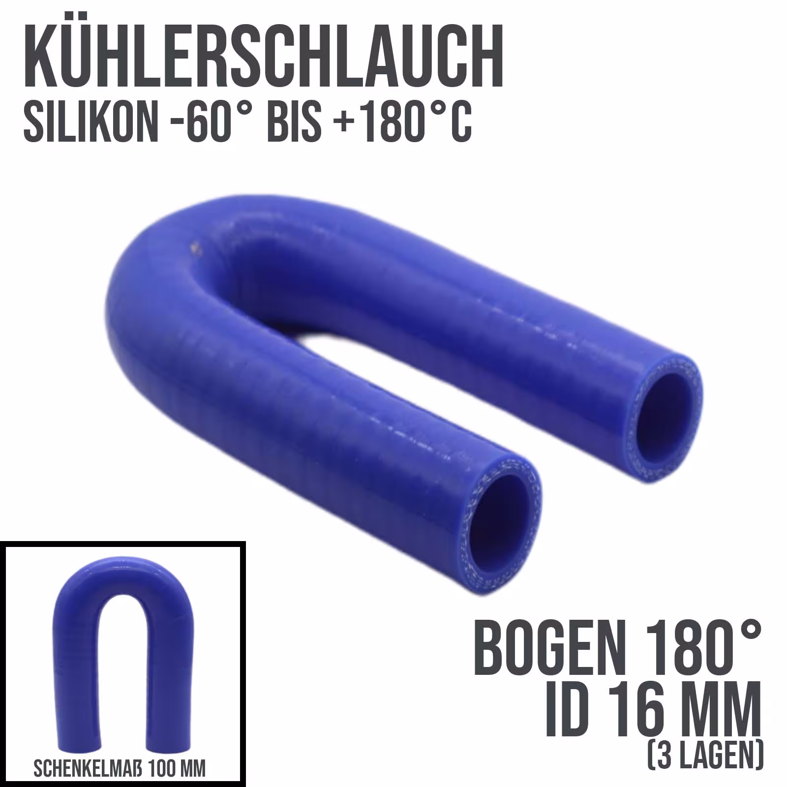 16 x 24 mm Kühlerschlauch LLK Silikon Bogen Krümmer Schlauch 180° Grad blau aus der Kategorie Kühlwasserschläuche mit der Artikelnummer KSB016-180-100GA