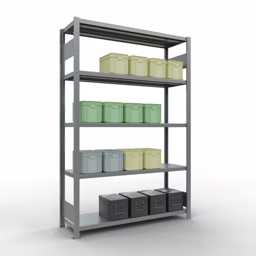 Abbildung Nr 9 des Artikels Grundregal, Fachbodenregal Stecksystem MULTIplus250, 2000 x 1300 x 400 mm (HxBxT), 5 Fachböden, Längenriegel, verzinkt aus der Produktgruppe Stecksystem von der Marke Schulte Lagertechnik