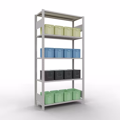 Produktbild Nr 15 des Artikels Grundregal, Fachbodenregal Stecksystem MULTIplus85, 2000 x 1000 x 400 mm (HxBxT), 5 Fachböden, Längenriegel, RAL 7035 lichtgrau Abbildung Nr 15 des Artikels Grundregal, Fachbodenregal Stecksystem MULTIplus85, 2000 x 1000 x 400 mm (HxBxT), 5 Fachböden, Längenriegel, RAL 7035 lichtgrau aus der Produktgruppe Stecksystem von der Marke Schulte Lagertechnik