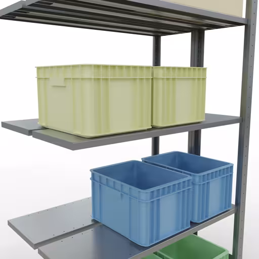 Produktbild Nr 15 des Artikels Anbauregal, Doppelregal, Fachbodenregal Stecksystem MULTIplus150, 2000 x 1000 x (2x300) mm (HxBxT), 2x5 Fachböden, Längenriegel, verzinkt Abbildung Nr 15 des Artikels Anbauregal, Doppelregal, Fachbodenregal Stecksystem MULTIplus150, 2000 x 1000 x (2x300) mm (HxBxT), 2x5 Fachböden, Längenriegel, verzinkt aus der Produktgruppe Fachbodenregale von der Marke Schulte Lagertechnik