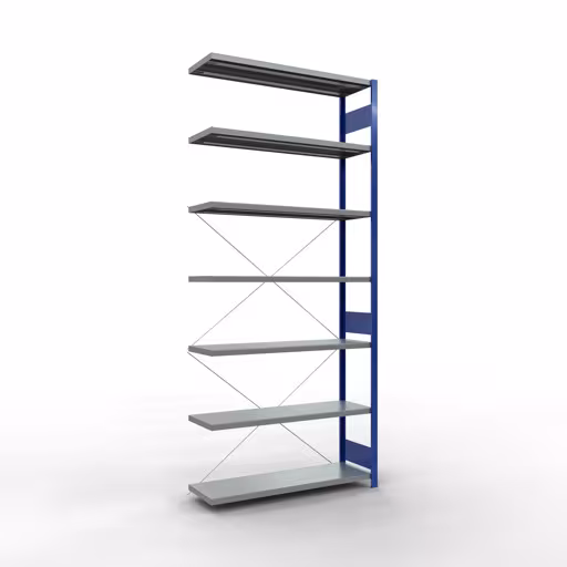 Anbauregal, Fachbodenregal Stecksystem MULTIplus250, 3000 x 1300 x 400 mm (HxBxT), 7 Fachböden, Kreuzstrebe, RAL 5010 enzianblau/verzinkt von der Marke Schulte Lagertechnik Anbauregal, Fachbodenregal Stecksystem MULTIplus250, 3000 x 1300 x 400 mm (HxBxT), 7 Fachböden, Kreuzstrebe, RAL 5010 enzianblau/verzinkt aus der Kategorie Anbauregal mit der Artikelnummer 12947-130-B