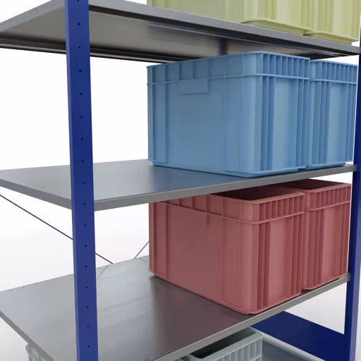 Grundregal, Fachbodenregal Stecksystem MULTIplus150, 2000 x 1300 x 800 mm (HxBxT), 5 Fachböden, Kreuzstrebe, RAL 5010 enzianblau/verzinkt mit der Artikelnr. 12780-130-B Grundregal, Fachbodenregal Stecksystem MULTIplus150, 2000 x 1300 x 800 mm (HxBxT), 5 Fachböden, Kreuzstrebe, RAL 5010 enzianblau/verzinkt von Schulte Lagertechnik aus der Kategorie Stecksystem