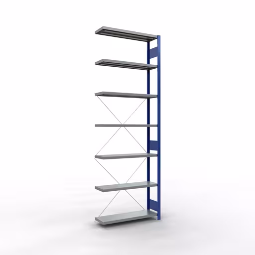 Anbauregal, Fachbodenregal Stecksystem MULTIplus330, 3000 x 1000 x 300 mm (HxBxT), 7 Fachböden, Kreuzstrebe, RAL 5010 enzianblau/verzinkt von der Marke Schulte Lagertechnik Anbauregal, Fachbodenregal Stecksystem MULTIplus330, 3000 x 1000 x 300 mm (HxBxT), 7 Fachböden, Kreuzstrebe, RAL 5010 enzianblau/verzinkt aus der Kategorie Anbauregal mit der Artikelnummer 13937-B