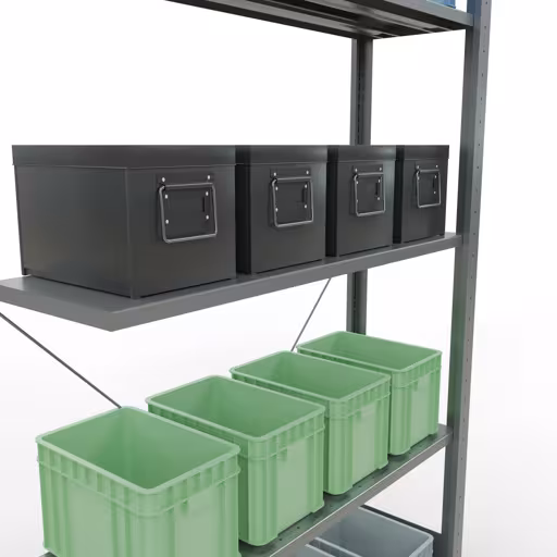 Abbildung Nr 15 des Artikels Anbauregal, Fachbodenregal Stecksystem MULTIplus85, 2000 x 1000 x 300 mm (HxBxT), 5 Fachböden, Kreuzstrebe, verzinkt aus der Produktgruppe Stecksystem von der Marke Schulte Lagertechnik