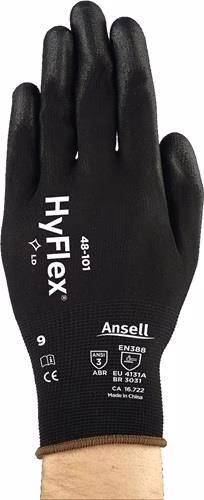 Gants HyFlex® 48-101, taille 7, noirs, conformes à la norme EN 388 Équipement de protection individuelle II, en nylon renforcé de polyuréthane, lot de 12 paires, marque ANSELL HyFlex® 48-101 EN 388 Équipement de protection individuelle Catégorie II 12 paires ANSELL de la catégorie des gants de travail avec la référence 4000371045