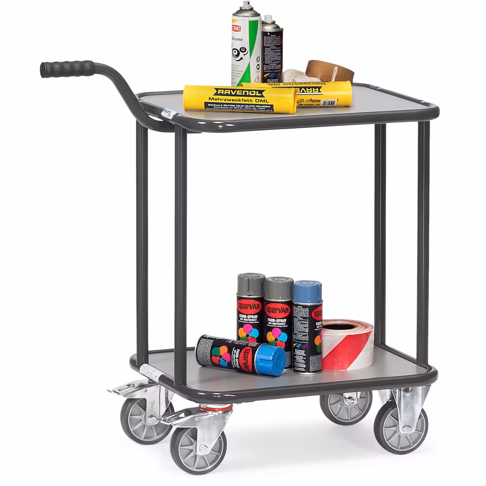 Griffroller 1164-7016 - Holzboden pulverbeschichtet anthrazitgrau RAL 7016, Mit Holzplattformen, 2 Plattformen mit im Rahmen liegender Holzwerkstoffplatte von Fetra aus der Kategorie Transportsysteme