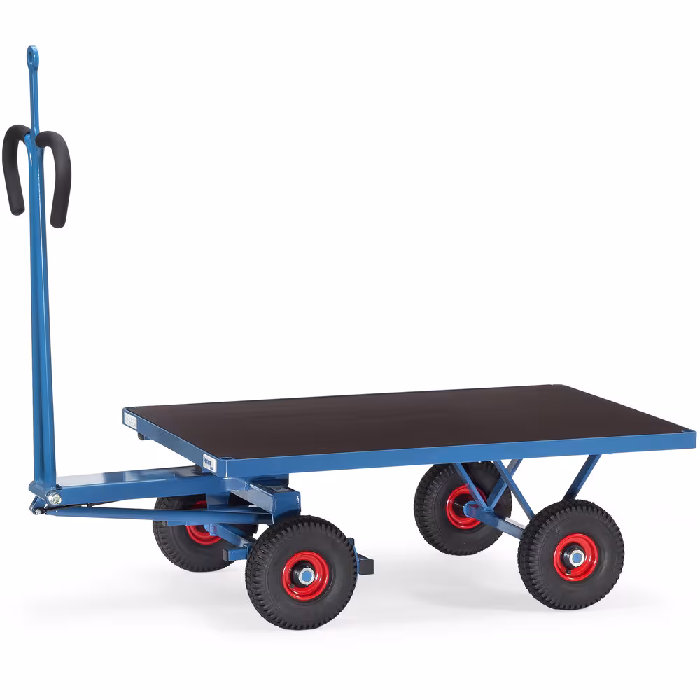 Handpritschenwagen offen mit Zugöse pulverbeschichtet blau RAL 5007, 4 Eckhülsen, Drehschemel-Lenkung mit Kugelkranz aus der Kategorie Handwagen/Pritschenwagen