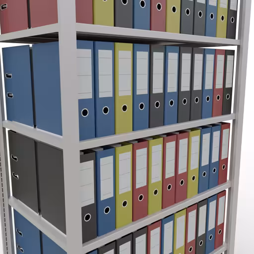 Abbildung Nr 12 des Artikels Grundregal, Büro-Fachbodenregal Stecksystem MULTIplus150, 2300 x 1000 x 600 mm (HxBxT), 7 Fachböden, Längenriegel, ohne Mittelanschlag, lichtgrau aus der Produktgruppe Büroregale von der Marke Schulte Lagertechnik