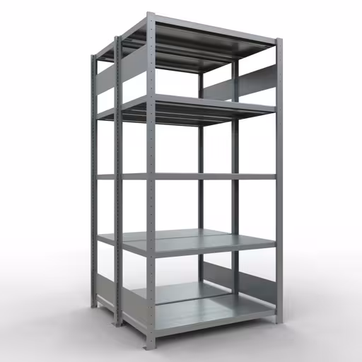 Grundregal, Doppelregal, Fachbodenregal Stecksystem MULTIplus250, 2000 x 1000 x (2x500) mm (HxBxT), 2x5 Fachböden, Längenriegel, verzinkt aus der Kategorie Doppelregale mit der Artikelnummer 17950