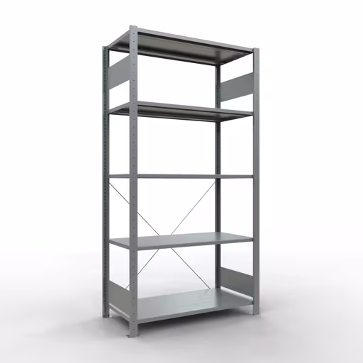 Grundregal, Fachbodenregal Stecksystem MULTIplus150, 2000 x 1000 x 500 mm (HxBxT), 5 Fachböden, Kreuzstrebe, verzinkt von der Marke Schulte Lagertechnik Grundregal, Fachbodenregal Stecksystem MULTIplus150, 2000 x 1000 x 500 mm (HxBxT), 5 Fachböden, Kreuzstrebe, verzinkt aus der Kategorie Grundregal mit der Artikelnummer 12750