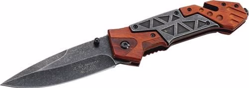 Couteau de secours, lame de 92 mm, manche de 127 mm, longueur ouverte de 219 mm, en bois de Pakka, de la marque Herbertz Couteau de secours, longueur de lame 92 mm, longueur du manche 127 mm, longueur ouverte 219 mm, manche en bois de pakka, HERBERTZ, catégorie Couteaux, outils de coupe et grattoirs, référence 4000818863