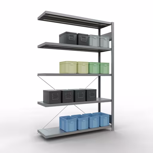 Produktbild Nr 13 des Artikels Stecksystem Anbauregal 2000x1300x400 mm, Typ 250 kg, verzinkt Abbildung Nr 13 des Artikels Stecksystem Anbauregal 2000x1300x400 mm, Typ 250 kg, verzinkt aus der Produktgruppe Stecksystem von der Marke Schulte Lagertechnik