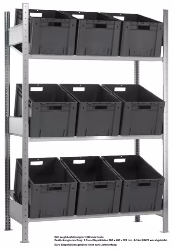 Grundregal, Schrägbodenregal MULTIplus150, 2000 x 1300 x 600 mm (HxBxT), verzinkt/RAL 7035 lichtgrau, 3 Fachböden von der Marke Schulte Lagertechnik aus der Produktreihe Fachbodenregale