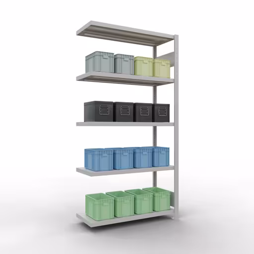 Anbauregal, Fachbodenregal Stecksystem MULTIplus330, 2000 x 1000 x 400 mm (HxBxT), 5 Fachböden, Längenriegel, RAL 7035 lichtgrau aus der Kategorie Anbauregal mit der GTIN 4004514296559 Anbauregal, Fachbodenregal Stecksystem MULTIplus330, 2000 x 1000 x 400 mm (HxBxT), 5 Fachböden, Längenriegel, RAL 7035 lichtgrau von der Marke Schulte Lagertechnik aus der Produktreihe Stecksystem