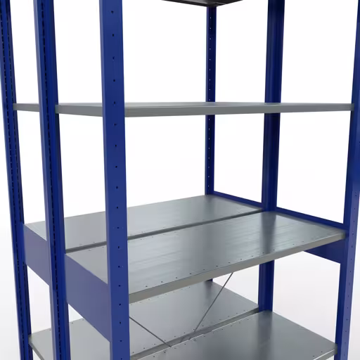 Grundregal, Doppelregal, Fachbodenregal Stecksystem MULTIplus150, 2500 x 1000 x (2x400) mm (HxBxT), 2x6 Fachböden, Kreuzstrebe, RAL 5010 enzianblau mit der GTIN 4004514293756 Grundregal, Doppelregal, Fachbodenregal Stecksystem MULTIplus150, 2500 x 1000 x (2x400) mm (HxBxT), 2x6 Fachböden, Kreuzstrebe, RAL 5010 enzianblau von Schulte Lagertechnik mit der Artikelnr. 32741-B