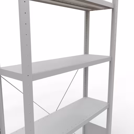 Abbildung Nr 7 des Artikels Grundregal, Fachbodenregal Stecksystem MULTIplus330, 2000 x 1000 x 300 mm (HxBxT), 5 Fachböden, Kreuzstrebe, RAL 7035 lichtgrau aus der Produktgruppe Stecksystem von der Marke Schulte Lagertechnik