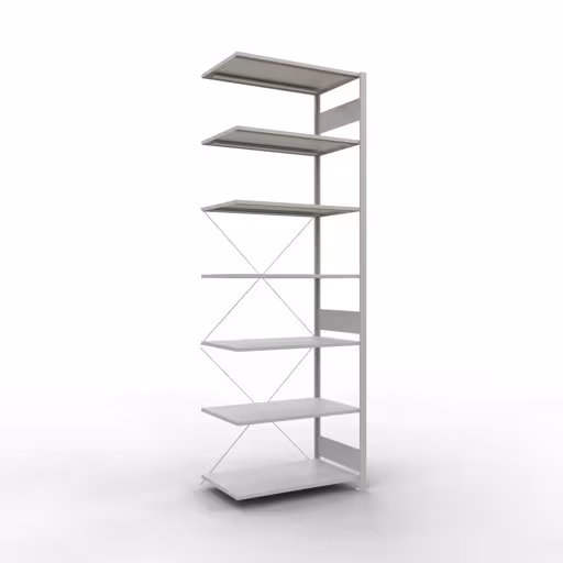 Anbauregal, Fachbodenregal Stecksystem MULTIplus150, 3000 x 1000 x 600 mm (HxBxT), 7 Fachböden, Kreuzstrebe, RAL 7035 lichtgrau von der Marke Schulte Lagertechnik Anbauregal, Fachbodenregal Stecksystem MULTIplus150, 3000 x 1000 x 600 mm (HxBxT), 7 Fachböden, Kreuzstrebe, RAL 7035 lichtgrau aus der Kategorie Anbauregal mit der Artikelnummer 32667