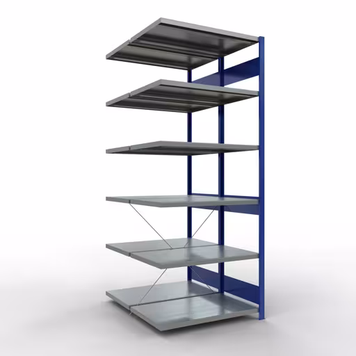 Anbauregal, Doppelregal, Fachbodenregal Stecksystem MULTIplus250, 2500 x 1000 x (2x600) mm (HxBxT), 2x6 Fachböden, Kreuzstrebe, RAL 5010 enzianblau von der Marke Schulte Lagertechnik Anbauregal, Doppelregal, Fachbodenregal Stecksystem MULTIplus250, 2500 x 1000 x (2x600) mm (HxBxT), 2x6 Fachböden, Kreuzstrebe, RAL 5010 enzianblau aus der Kategorie Doppelregale mit der Artikelnummer 32166-A-B