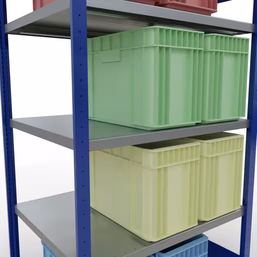 Abbildung Nr 14 des Artikels Grundregal, Fachbodenregal Stecksystem MULTIplus250, 2000 x 1000 x 800 mm (HxBxT), 5 Fachböden, Längenriegel, RAL 5010 enzianblau/verzinkt aus der Produktgruppe Stecksystem von der Marke Schulte Lagertechnik