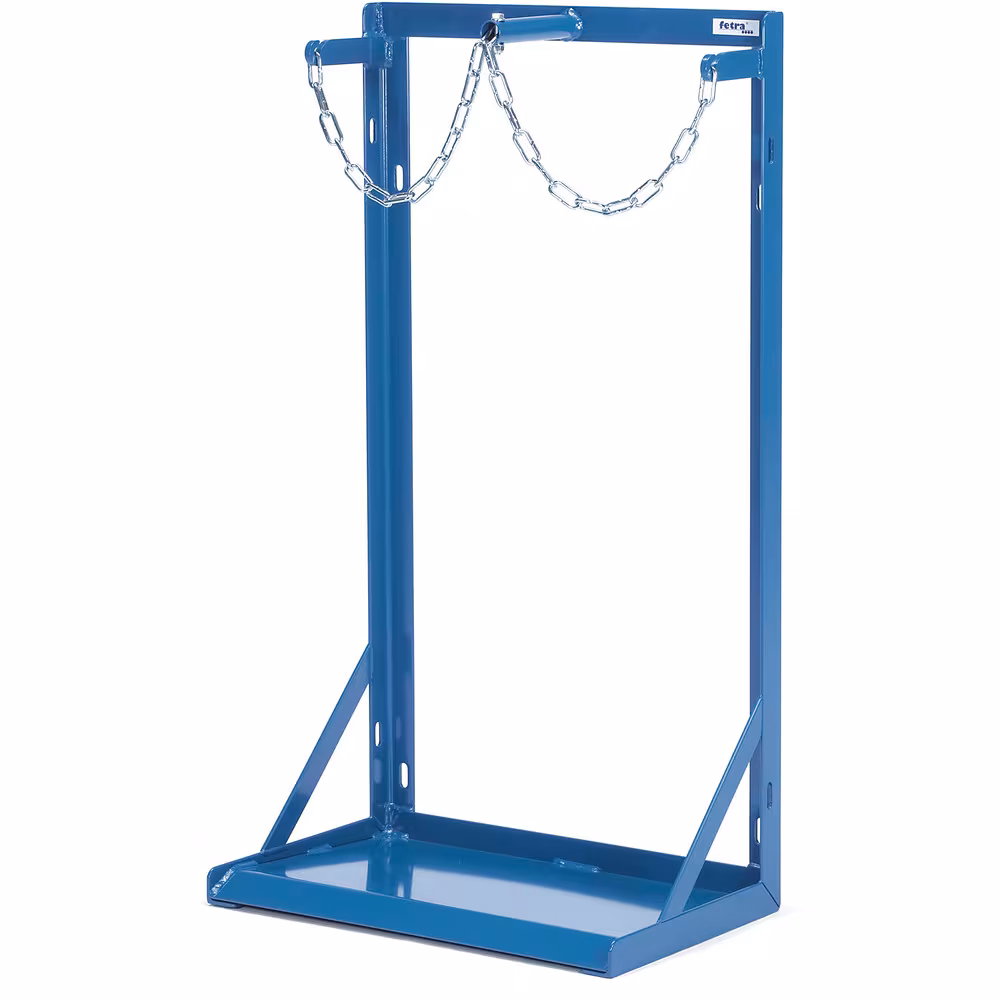 Stahlflaschenständer 51150 pulverbeschichtet blau RAL 5007, Flaschenhalterungen mit Kettensicherung von Fetra mit der Artikelnr. 51150