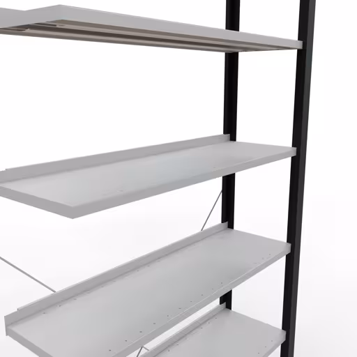 Abbildung Nr 12 des Artikels Anbauregal, Büro-Fachbodenregal Stecksystem MULTIplus85, 2300 x 1000 x 300 mm (HxBxT), 7 Fachböden, Kreuzstrebe, mit Anschlagleiste, schwarz/lichtgrau aus der Produktgruppe Büroregale von der Marke Schulte Lagertechnik