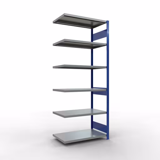 Anbauregal, Fachbodenregal Stecksystem MULTIplus250, 2500 x 1000 x 600 mm (HxBxT), 6 Fachböden, Längenriegel, RAL 5010 enzianblau/verzinkt aus der Kategorie Anbauregal mit der Artikelnummer 12966-LR-B