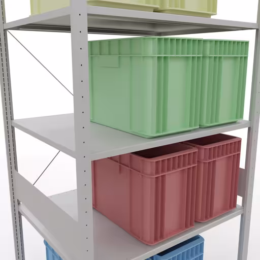 Produktbild Nr 12 des Artikels Grundregal, Fachbodenregal Stecksystem MULTIplus150, 3000 x 1000 x 800 mm (HxBxT), 7 Fachböden, Kreuzstrebe, RAL 7035 lichtgrau Abbildung Nr 12 des Artikels Grundregal, Fachbodenregal Stecksystem MULTIplus150, 3000 x 1000 x 800 mm (HxBxT), 7 Fachböden, Kreuzstrebe, RAL 7035 lichtgrau aus der Produktgruppe Stecksystem von der Marke Schulte Lagertechnik