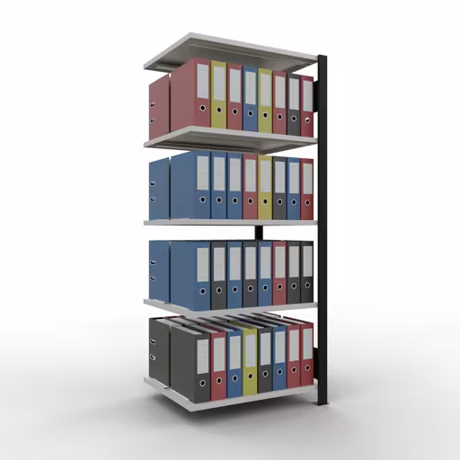 Abbildung Nr 11 des Artikels Anbauregal, Büro-Fachbodenregal Stecksystem MULTIplus150, 1800 x 750 x 600 mm (HxBxT), 5 Fachböden, Längenriegel, mit Mittelanschlag, schwarz/lichtgrau aus der Produktgruppe Büroregale von der Marke Schulte Lagertechnik