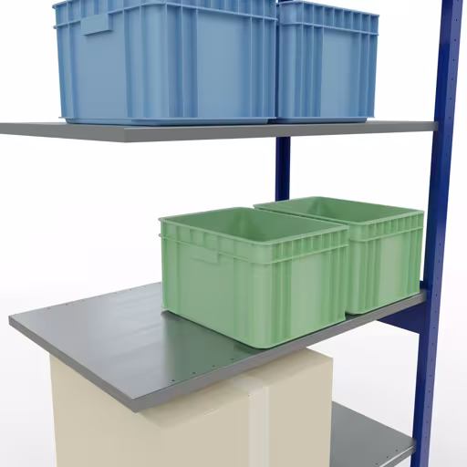 Anbauregal, Fachbodenregal Stecksystem MULTIplus150, 2500 x 1000 x 600 mm (HxBxT), 6 Fachböden, Längenriegel, RAL 5010 enzianblau/verzinkt von Schulte Lagertechnik mit der Artikelnr. 12766-LR-B