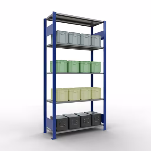 Abbildung Nr 12 des Artikels Grundregal, Fachbodenregal Stecksystem MULTIplus85, 2000 x 1000 x 400 mm (HxBxT), 5 Fachböden, Längenriegel, RAL 5010 enzianblau aus der Produktgruppe Stecksystem von der Marke Schulte Lagertechnik