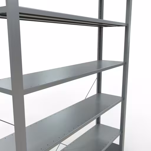 Produktbild Nr 11 des Artikels Grundregal, Büro-Fachbodenregal Stecksystem MULTIplus85, 2300 x 1300 x 300 mm (HxBxT), 7 Fachböden, Kreuzstrebe, verzinkt, ohne Anschlagleiste Abbildung Nr 11 des Artikels Grundregal, Büro-Fachbodenregal Stecksystem MULTIplus85, 2300 x 1300 x 300 mm (HxBxT), 7 Fachböden, Kreuzstrebe, verzinkt, ohne Anschlagleiste aus der Produktgruppe Büroregale von der Marke Schulte Lagertechnik