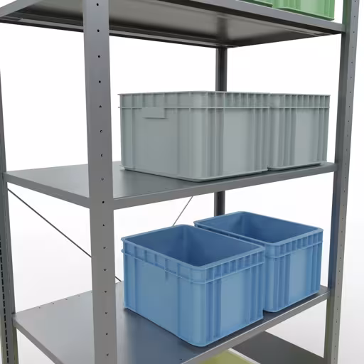 Andere Ansicht des Artikels Grundregal, Fachbodenregal Stecksystem MULTIplus150, 2000 x 1000 x 600 mm (HxBxT), 5 Fachböden, Kreuzstrebe, verzinkt - Expressline Andere Ansicht des Artikels Grundregal, Fachbodenregal Stecksystem MULTIplus150, 2000 x 1000 x 600 mm (HxBxT), 5 Fachböden, Kreuzstrebe, verzinkt - Expressline aus der Kategorie Stecksystem