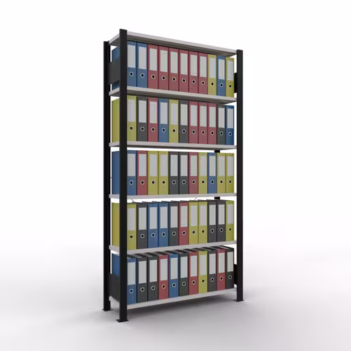Abbildung Nr 13 des Artikels Grundregal, Büro-Fachbodenregal Stecksystem MULTIplus85, 2000 x 1000 x 300 mm (HxBxT), 6 Fachböden, Kreuzstrebe, ohne Anschlagleiste, schwarz/lichtgrau aus der Produktgruppe Büroregale von der Marke Schulte Lagertechnik