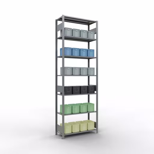 Grundregal, Fachbodenregal Stecksystem MULTIplus150, 3000 x 1000 x 400 mm (HxBxT), 7 Fachböden, Längenriegel, verzinkt von Schulte Lagertechnik aus der Kategorie Stecksystem