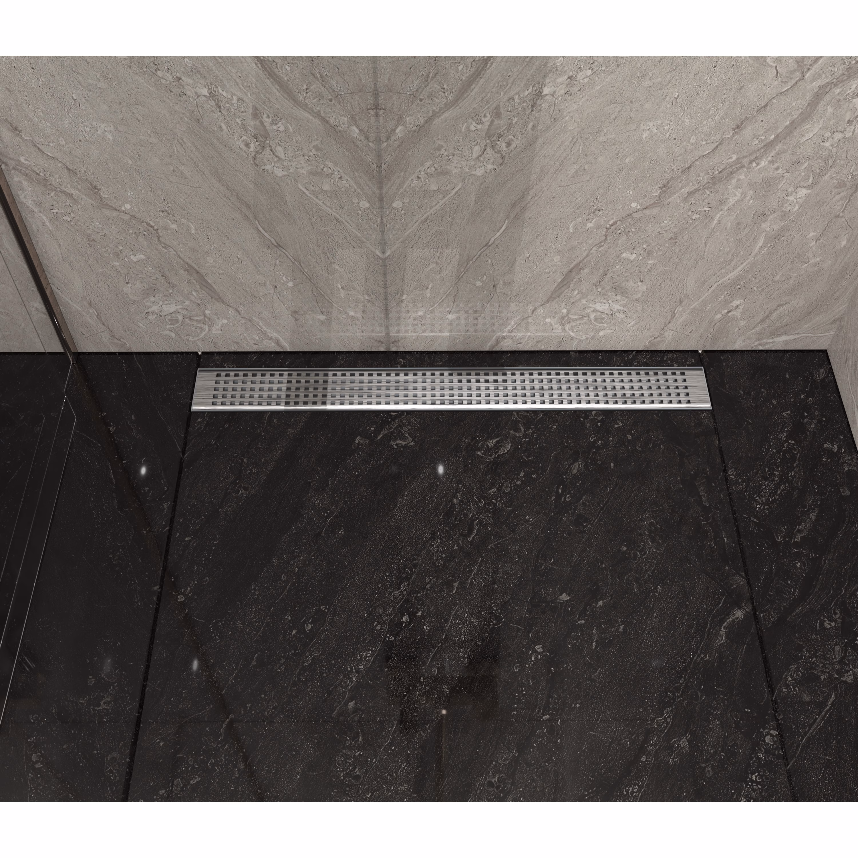 Caniveau de douche MERT 300 mm avec grille design en acier inoxydable « Square » de la marque Mert Bonde de douche carrée MERT en acier inoxydable brossé, de la catégorie des siphons de sol, référence DU-PLD-30D