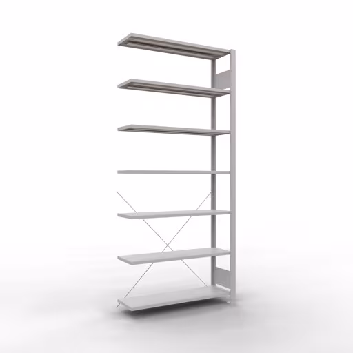 Anbauregal, Büro-Fachbodenregal Stecksystem MULTIplus85, 2300 x 1000 x 300 mm (HxBxT), 7 Fachböden, Kreuzstrebe, ohne Anschlagleiste, lichtgrau aus der Kategorie Stecksystem mit der Artikelnummer 36034