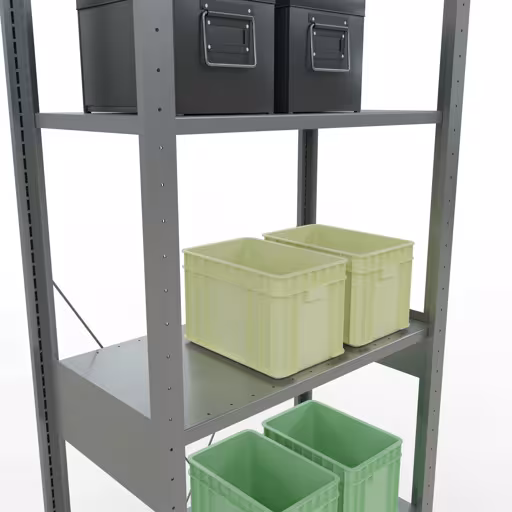 Andere Ansicht des Artikels Grundregal, Fachbodenregal Stecksystem MULTIplus150, 2500 x 750 x 400 mm (HxBxT), 6 Fachböden, Kreuzstrebe, verzinkt Andere Ansicht des Artikels Grundregal, Fachbodenregal Stecksystem MULTIplus150, 2500 x 750 x 400 mm (HxBxT), 6 Fachböden, Kreuzstrebe, verzinkt aus der Kategorie Stecksystem