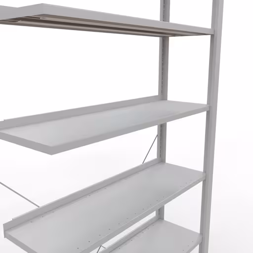 Abbildung Nr 16 des Artikels Anbauregal, Büro-Fachbodenregal Stecksystem MULTIplus85, 2300 x 1000 x 300 mm (HxBxT), 7 Fachböden, Kreuzstrebe, mit Anschlagleiste, lichtgrau aus der Produktgruppe Büroregale von der Marke Schulte Lagertechnik