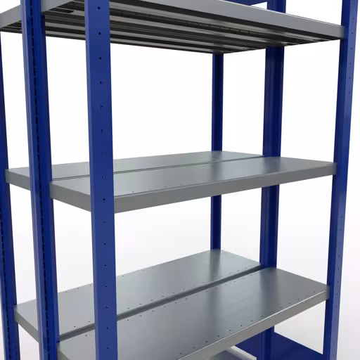 Produktbild Nr.7 des Artikels Grundregal, Doppelregal, Fachbodenregal Stecksystem MULTIplus250, 2000 x 1000 x (2x300) mm (HxBxT), 2x5 Fachböden, Längenriegel, RAL 5010 enzianblau aus der Produktreihe Fachbodenregale von der Marke Schulte Lagertechnik