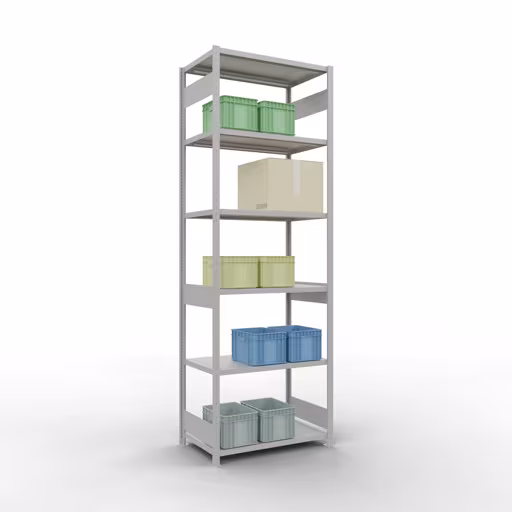 Grundregal, Fachbodenregal Stecksystem MULTIplus250, 3000 x 1000 x 600 mm (HxBxT), 7 Fachböden, Längenriegel, RAL 7035 lichtgrau aus der Kategorie Grundregal mit der GTIN 4004514295040 Grundregal, Fachbodenregal Stecksystem MULTIplus250, 3000 x 1000 x 600 mm (HxBxT), 7 Fachböden, Längenriegel, RAL 7035 lichtgrau von der Marke Schulte Lagertechnik aus der Produktreihe Stecksystem