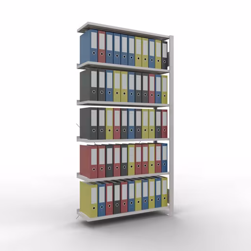 Abbildung Nr 8 des Artikels Anbauregal, Büro-Fachbodenregal Stecksystem MULTIplus85, 2000 x 1000 x 300 mm (HxBxT), 6 Fachböden, Kreuzstrebe, mit Anschlagleiste, lichtgrau aus der Produktgruppe Büroregale von der Marke Schulte Lagertechnik