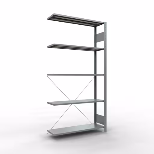 Anbauregal, Fachbodenregal Stecksystem MULTIplus150, 2000 x 1000 x 300 mm (HxBxT), 5 Fachböden, Kreuzstrebe, verzinkt aus der Kategorie Anbauregal mit der Artikelnummer 12735