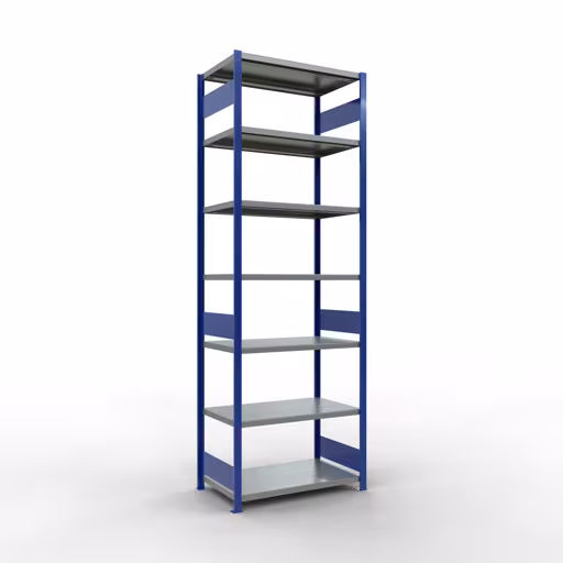 Grundregal, Fachbodenregal Stecksystem MULTIplus330, 3000 x 1000 x 600 mm (HxBxT), 7 Fachböden, Längenriegel, RAL 5010 enzianblau/verzinkt aus der Kategorie Grundregal mit der Artikelnummer 13962-LR-B